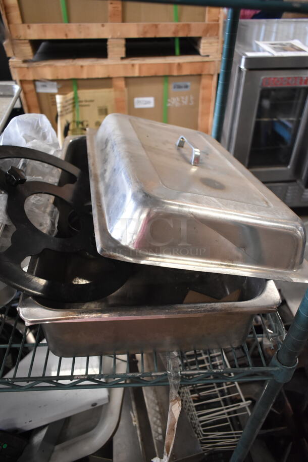 ALL ONE MONEY! Metro Lot of Various Items Including Fry Baskets, Stainless Steel Drop In Bin, Chafer Lid, Sink Strainers, Receipt Printer, Metal. Does Not Include Shelving Unit.  - Image 10 of 12