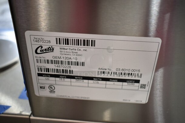BRAND NEW SCRATCH AND DENT! Curtis 945GEM120A10 Stainless Steel Gemini Stainless Steel Analog Satellite Coffee Brewer w/ Hot Water Dispenser, Metal Brew Basket and Satellite Server. 120 Volts, 1 Phase - Image 7 of 7