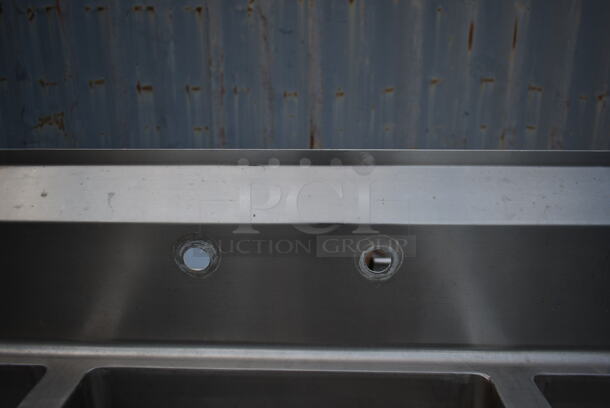 Stainless Steel Commercial 3 Bay Sink w/ Dual Drain Boards and Right Side Under Shelf. Bays 18x24. Drain Boards 22x26 - Image 6 of 9