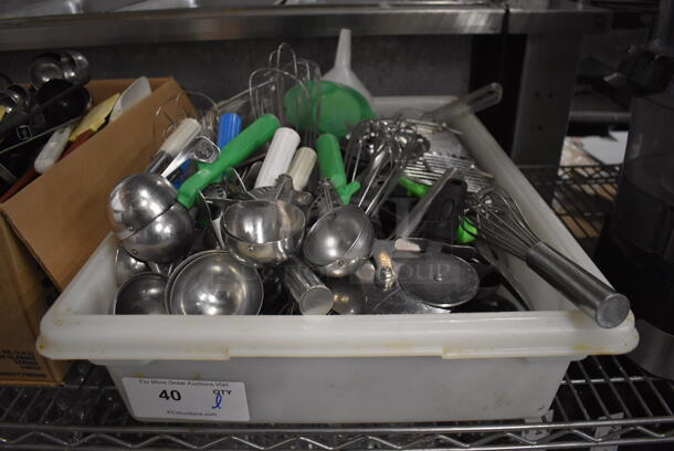 ALL ONE MONEY! Lot of Various Metal Utensils Including Scoopers, Whisks in Poly Bin - Image 5 of 5