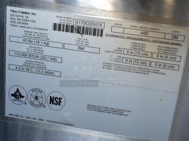 2017 Pitco Frialator 40D Stainless Steel Commercial Floor Style Natural Gas Powered Deep Fat Fryer. 115,000 BTU.  - Image 6 of 6