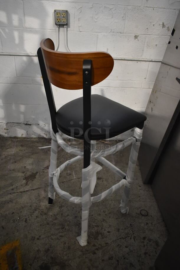 4 BRAND NEW SCRATCH AND DENT! Black Metal Bar Height Chairs w/ Black Seat Cushion and Wooden Back Rest. 4 Times Your Bid! - Image 5 of 5