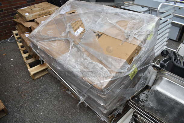PALLET LOT of 8 BRAND NEW SCRATCH AND DENT! Lancaster Table & Seating Items including 164BA2424S, 164BA2424BKD Alloy Series 24" x 24" Distressed Onyx Black Bar Height Outdoor Table, Four 164DA3048SIL Alloy Series 48" x 30" Nickel Gray Standard Height Outdoor Table, Two 164DA3048SFM Alloy Series 48" x 30" Aquamarine Standard Height Outdoor Table. 8 Times Your Bid! - Image 1 of 10