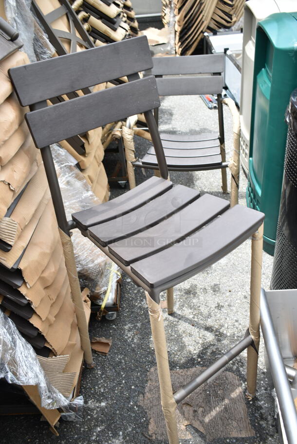 18 BRAND NEW! BFM Seating PH302BBR-BZ Bayview Barstool, Ladder Back, Synthetic Teak Wood Back & Seat, Outdoor/indoor, Powder Coated. 18 Times Your Bid! - Image 3 of 4