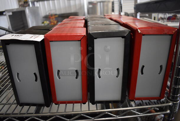 17 Metal Countertop Napkin Holders; Red and Black. 4x4.5x7.5. 17 Times Your Bid! - Image 1 of 3