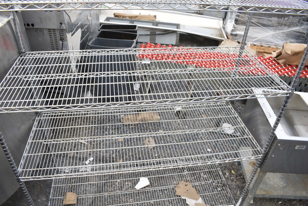 Chrome Finish 4 Tier Wire Shelving Unit. BUYER MUST DISMANTLE. PCI CANNOT DISMANTLE FOR SHIPPING. PLEASE CONSIDER FREIGHT CHARGES.  - Image 3 of 4