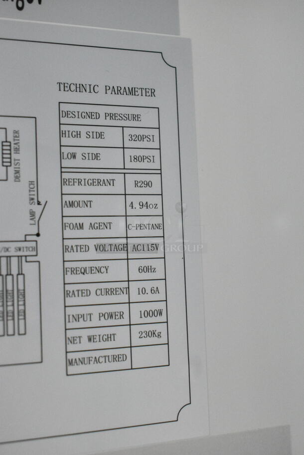 BRAND NEW SCRATCH AND DENT! 2024 Avantco 178GDC49FHCB Metal Commercial 2 Door Reach In Cooler w/ Poly Coated Racks on Commercial Casters. 115 Volts, 1 Phase. Tested and Powers On But Does Not Get Cold - Image 7 of 7