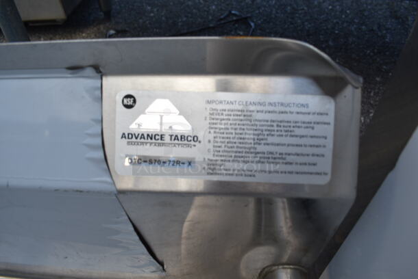 BRAND NEW SCRATCH AND DENT! Advance Tabco DTC-S70-72R-X Standard 6' Stainless Steel Clean Straight Dishtable - Image 4 of 4
