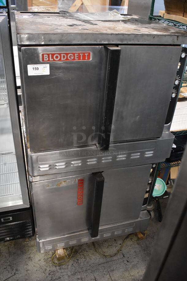 2 Blodgett Stainless Steel Commercial Natural Gas Powered Full Size Convection Ovens w/ Solid Doors and Thermostatic Controls. 2 Times Your Bid!