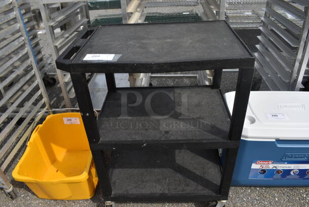 Black Poly 3 Tier Cart on Commercial Casters. 26.5x18x33.5