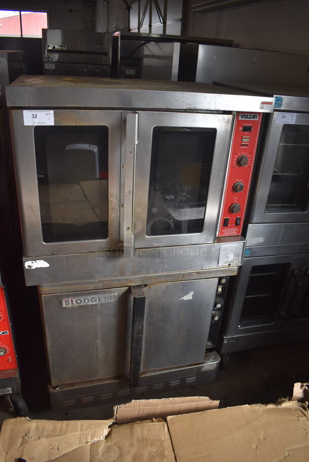 Vulcan and Blodgett Commercial Stainless Steel Natural Gas Powered Convection Ovens With Stainless Steel Shelves on Commercial Casters. 115V Controls 2 Times Your Bid!