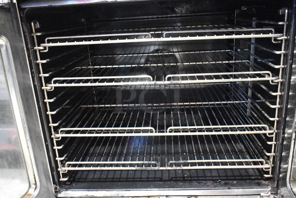 Duke Stainless Steel Commercial Electric Powered Full Size Convection Full Size Convection Oven w/ View Through Doors, Metal Oven Racks, Thermostatic Controls and Metal Legs. 250 Volts, 3 Phase.  - Image 4 of 6