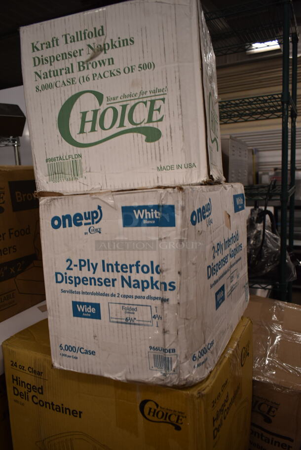 PALLET LOT of 26 BRAND NEW Boxes Including 966TALLFLDN Choice Kraft Natural Tall-Fold 6" x 13" Dispenser Napkin - 8000/Case, 966UDEB oneUp Napkins, 3 Boxes 127CH24 Choice 24 oz. Clear RPET Hinged Deli Container - 200/Case, 795PTOKFT2 Choice 7 3/4" x 5 1/2" x 2" Kraft Microwavable Folded Paper #2 Take-Out Container - 200/Case, 4 Box Lavex Jumbo Toilet Paper, Acopa Pepper Mill, 500TW16 Choice 16 oz. Translucent Tall Thin Wall Plastic Cold Cup - 1000/Case, 2 Box 1504381M Carnival King 6" x 3/4" x 6 1/2" Large Foil Hamburger / Sandwich Bag - 1000/Case. 26 Times Your Bid! - Image 3 of 11