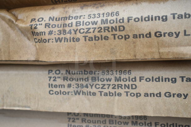 5 BRAND NEW SCRATCH AND DENT! 384YCZ72RND Lancaster Table & Seating 72" Round Heavy-Duty Granite White Plastic Folding Table. 5 Times Your Bid! May Be Missing Pieces.  - Image 4 of 6