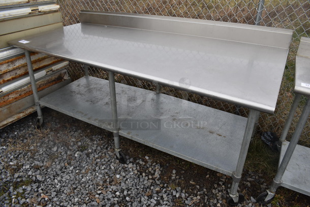 Stainless Steel Table w/ Back Splash and Under Shelf on Commercial Casters. 84x36x42 - Image 2 of 5