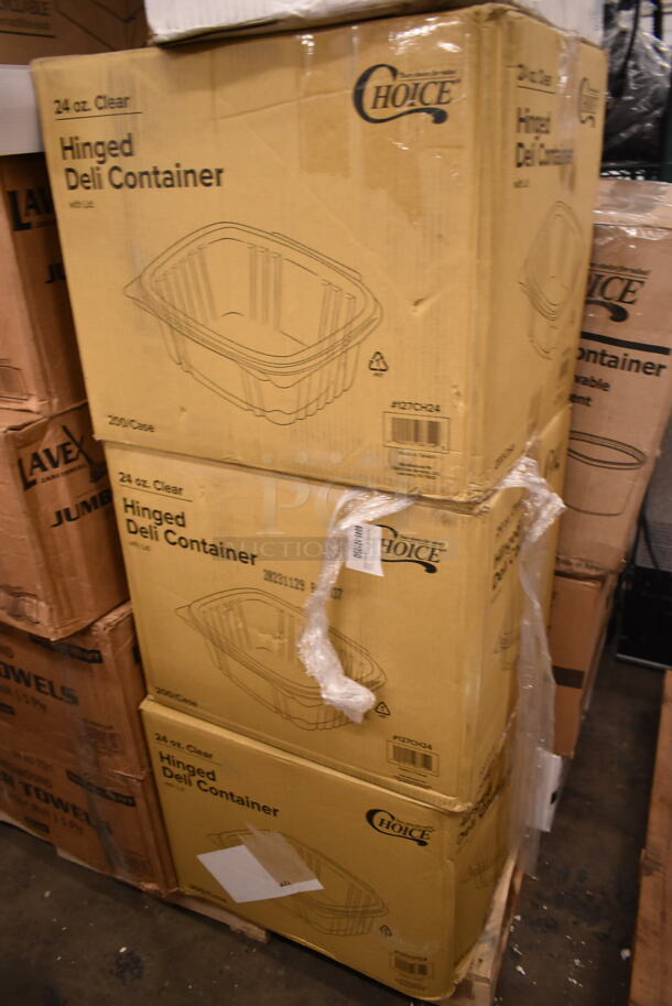 PALLET LOT of 26 BRAND NEW Boxes Including 966TALLFLDN Choice Kraft Natural Tall-Fold 6" x 13" Dispenser Napkin - 8000/Case, 966UDEB oneUp Napkins, 3 Boxes 127CH24 Choice 24 oz. Clear RPET Hinged Deli Container - 200/Case, 795PTOKFT2 Choice 7 3/4" x 5 1/2" x 2" Kraft Microwavable Folded Paper #2 Take-Out Container - 200/Case, 4 Box Lavex Jumbo Toilet Paper, Acopa Pepper Mill, 500TW16 Choice 16 oz. Translucent Tall Thin Wall Plastic Cold Cup - 1000/Case, 2 Box 1504381M Carnival King 6" x 3/4" x 6 1/2" Large Foil Hamburger / Sandwich Bag - 1000/Case. 26 Times Your Bid! - Image 4 of 11