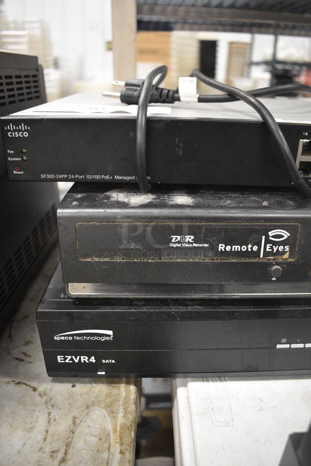 3 Various Items; Cisco SF300-24PP 24 Port, Speco Technologies EZVR4 and Security Camera Recorder. Includes 17.5x10.5x2. 3 Times Your Bid! - Image 2 of 4