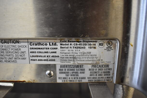 2018 Crathco CS-4E/2D/3D-16 Stainless Steel Commercial Countertop 4 Hopper Refrigerated Beverage Machine. 120 Volts, 1 Phase. 20.5x16x28. Tested and Working! - Image 4 of 5