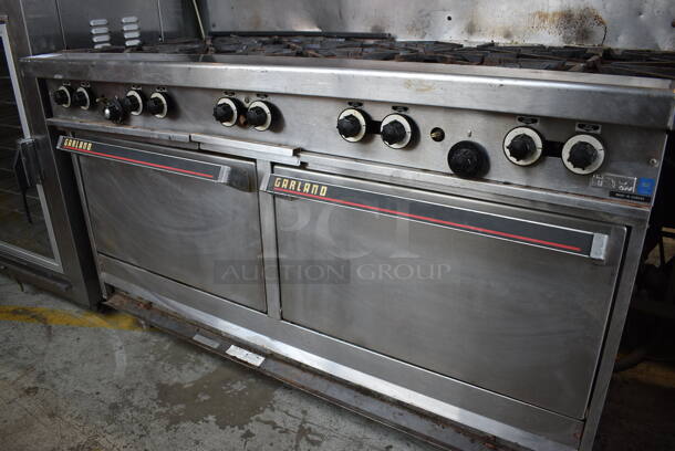 Garland Stainless Steel Commercial Natural Gas Powered 10 Burner Range w/ 2 Ovens, Cheese Melter, Over Shelf and Back Splash. 60x33x68 - Image 5 of 8