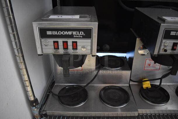 Bloomfield Koffee King Model 8571 Stainless Steel Commercial Countertop 3 Burner Coffee Machine w/ Hot Water Dispenser and Poly Brew Basket. 16x16x17 - Image 1 of 6