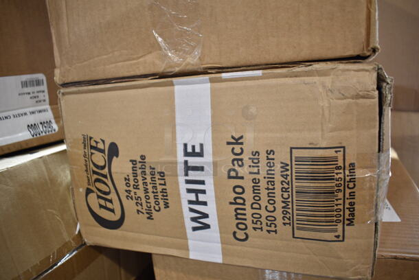PALLET LOT of 24 BRAND NEW Boxes Including BWK PRTN1TS Boardwalk Portion Cups, 303BWNRP9 Acopa 9 5/8" Bright White Narrow Rim Stoneware Plate - 24/Case, 347RPBD10WHG Visions 10" White Plastic Plate with Gold Bands - 120/Case, 129MCR50B Choice 43 oz. Black Round Microwavable Heavy Weight Container with Lid 9" - 150/Case, 36921003 Carlisle 36921003 Trimline Black Slim Trash Can Dolly, 248WIPERCPDR Noble Products Disposable Center Pull Dry Wipe Refill - 180 Sheets per Roll - 6/Case, 129MCR24W Choice 24 oz. White 7 1/4" Round Microwavable Heavy Weight Container with Lid - 150/Case, 795PTOKFT4 Choice Kraft Microwavable Folded Paper #4 Take-Out Container 7 3/4" x 5 1/2" x 3 1/2" - 160/Case, 18218X5HD Berry AEP 1504454 18" x 5280' Heavy-Duty Miler Film with Serrated Blade, 50012W Choice 12 oz. White Poly Paper Hot Cup - 1000/Case, 16 fl oz PET Ring neck. 24 Times Your Bid! - Image 7 of 12