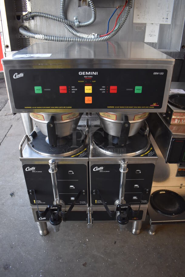 Curtis GEM-12D-10 Stainless Steel Commercial Countertop Coffee Machine w/ 2 Satellite Servers and 2 Metal Brew Baskets. 120/208-240 Volts, 1 Phase. 18x20x29 - Image 1 of 5