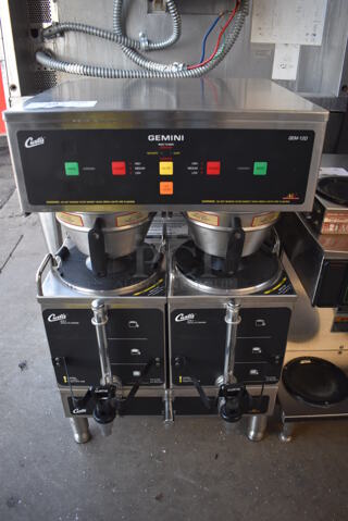 Curtis GEM-12D-10 Stainless Steel Commercial Countertop Coffee Machine w/ 2 Satellite Servers and 2 Metal Brew Baskets. 120/208-240 Volts, 1 Phase. 18x20x29