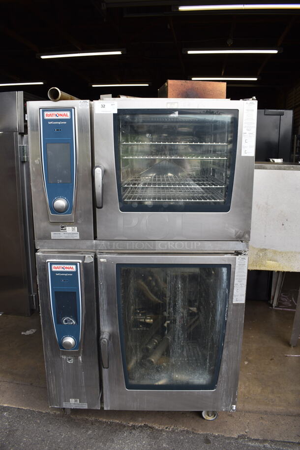 2 2019 Rational Self Cooking Center SCC WE 62/ SCC WE 102 Commercial Stainless Steel Double Deck Electric Combi Oven On Commercial Casters. 480V, 3 Phase. 2 Times Your Bid!