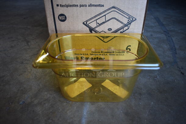 6 BRAND NEW IN BOX! Rubbermaid Poly Amber Colored 1/9 Size Drop In Bins. 1/9x4. 6 Times Your Bid! - Image 1 of 4