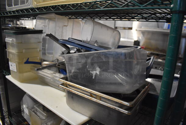 ALL ONE MONEY! Tier Lot of Various Items Including Poly Bins, Lids, Utensils and Stainless Steel Drop In Bins - Image 5 of 5