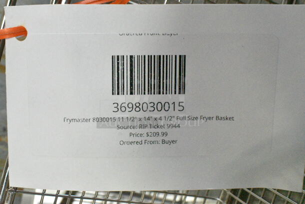 2 BRAND NEW SCRATCH AND DENT! Items Including 3698030099 Frymaster 8030099 12 1/2" x 13" x 5 1/4" Full Size Fryer Basket and 3698030015 Frymaster 8030015 11 1/2" x 14" x 4 1/2" Full Size Fryer Basket. 2 Times Your Bid!  - Image 6 of 6