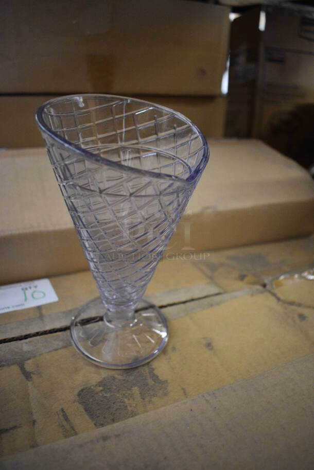 ALL ONE MONEY! Lot of 10 BRAND NEW IN BOX! Clear Poly Waffle Cone Shaped Dessert Glasses! 4x4x6.5 - Image 2 of 2