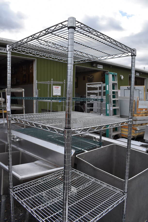 Chrome Finish 4 Tier Shelving Unit. BUYER MUST DISMANTLE. PCI CANNOT DISMANTLE FOR SHIPPING. PLEASE CONSIDER FREIGHT CHARGES. 24x24x75 - Image 2 of 3