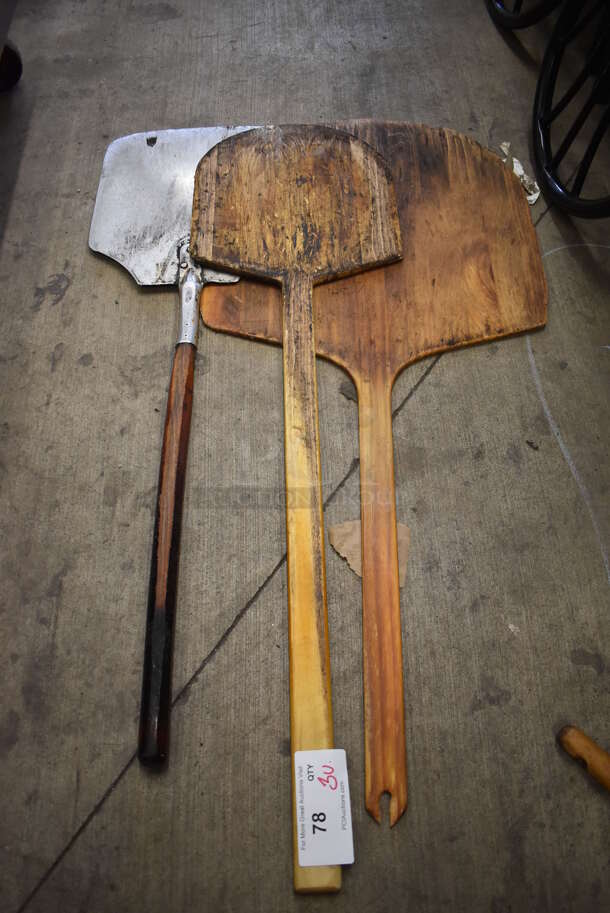 3 Various Pizza Peels; 1 Metal and 2 Wooden. Includes 19.5x41x0.5. 3 Times Your Bid! - Image 1 of 3