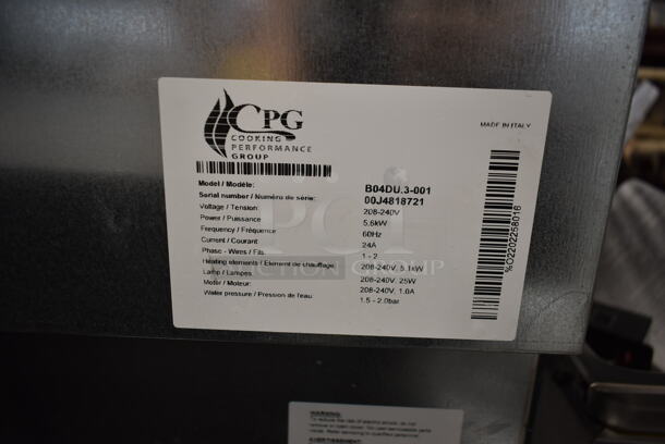 BRAND NEW SCRATCH AND DENT! Cooking Performance Group CPG B04DU.3-001 Stainless Steel Commercial Electric Powered Convection Oven w/ Pan Rack on Commercial Casters. 208-240 Volts, 1 Phase. - Image 9 of 9