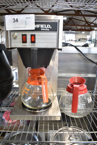 Bloomfield Stainless Steel Commercial Countertop Coffee Machine w/ 2 Coffee Pots and Poly Brew Basket. 