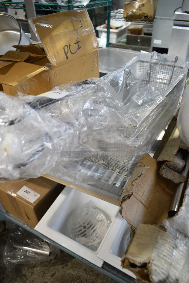 2 BRAND NEW SCRATCH AND DENT! 190FB1785 Pitco P6072184 Equivalent 17" x 8 1/4" x 6" Twin Fryer Basket with Front Hook. 2 Times Your Bid!  - Image 2 of 5