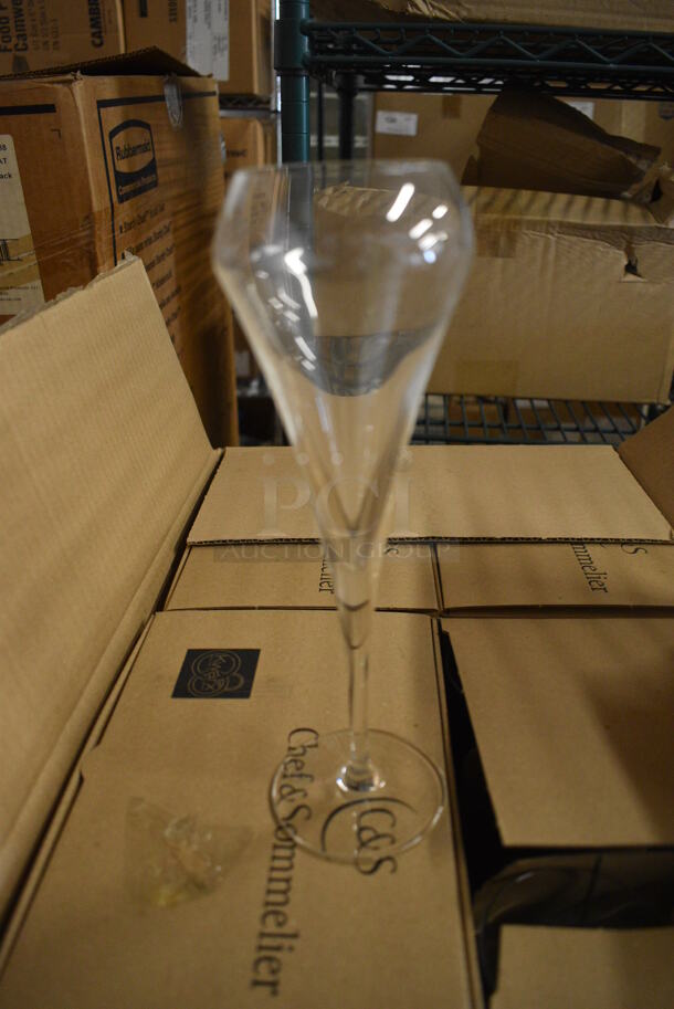 24 BRAND NEW IN BOX! Chef & Sommelier Flute Glasses. 3x3x9.25. 24 Times Your Bid!