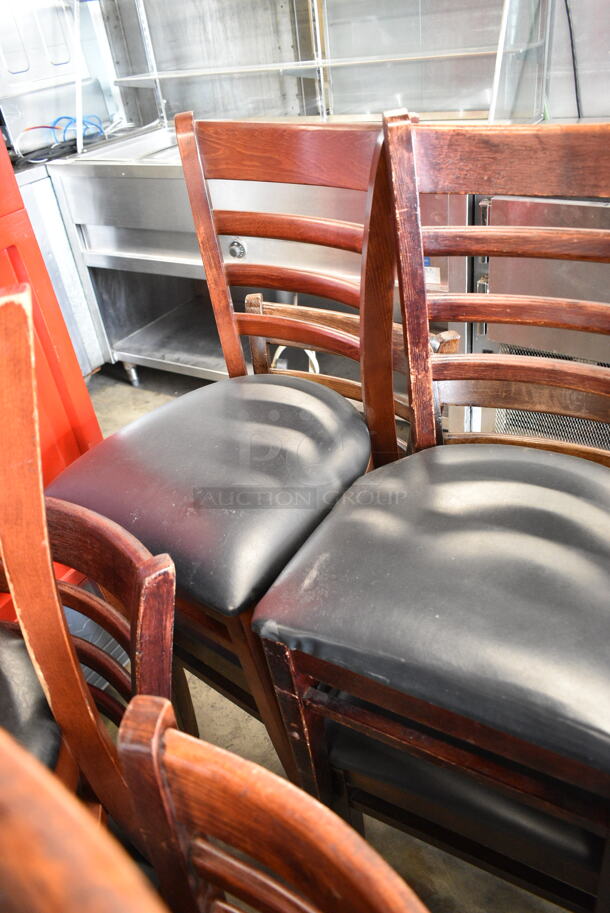 12 Wooden Dining Height Ladder Back Chair w/ Black Seat Cushion. 12 Times Your Bid!  - Image 5 of 7