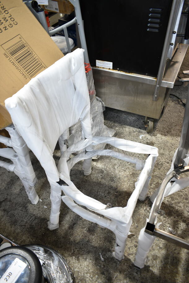 4 BRAND NEW SCRATCH AND DENT! Lancaster Table & Seating Metal Silver Finish Dining Height Chair Frames and 8 Cushions. Includes 164CMTLADCFR. 4 Times Your Bid! - Image 6 of 9