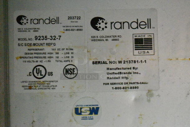 Randell 9235-32-7 Stainless Steel Commercial 2 Door Work Top Cooler w/ Back Splash. 115 Volts, 1 Phase. Tested and Working! - Image 6 of 6
