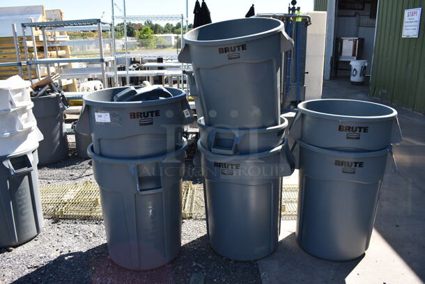 6 Various BRAND NEW Rubbermaid Brute Gray Poly Trash Cans. Includes 26x24x32. 6 Times Your Bid!