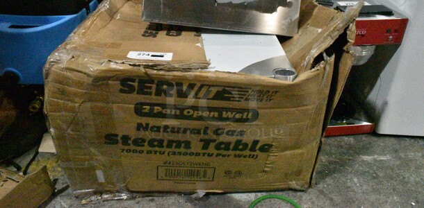 BRAND NEW SCRATCH AND DENT! ServIt 423GST2WENG Two Pan Open Well Natural Gas Steam Table with Undershelf - 7000 BTU. May Be Missing Pieces.  - Image 2 of 3