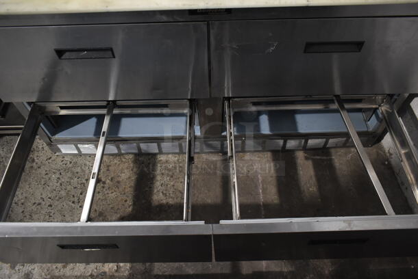 Delfield Stainless Steel Commercial Sandwich Salad Prep Table Bain Marie Mega Top w/ 4 Drawers and 2 Tier Over Shelf. Tested and Working! - Image 6 of 7