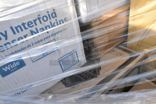 31 BRAND NEW Boxes Including 760IC08W Frozen Yogurt Cups Choice 8oz, 394325M Noble NexGen Powder-Free Disposable Blue Hybrid 3 Mil Thick Gloves M, 966UPWIDEB-500 OneUp by Choice White 2-Ply Wide Interfold 6 1/2" x 8 1/2" Dispenser Napkin - 6000/Case, 795PTOKFT3 Choice Kraft Microwavable Folded Paper #3 Take-Out Container 7 3/4" x 5 1/2" x 2 1/2", 150LFFBAG Carnival King 5" x 1" x 4" Large Kraft French Fry Bag - 2000/Case, 347TCL12 Choice 12 oz. Clear Disposable Plastic Tumbler - 500/Case, 128HD16COMBO Choice Heavy Duty 16 oz. Microwavable Translucent Plastic Deli Container and Lid Combo Pack - 240/Case, 127CH16F Choice 16 oz. Clear RPET Tall Hinged Deli Container - 200/Case, 2 Box 395RP07 EcoChoice Compostable Sugarcane / Bagasse 7" Plate - 1000/Case, 127CH08 Choice 8 oz. Clear RPET Tall Hinged Deli Container - 200/Case, 500CFT Lavex White C-Fold Standard Weight Towel - 2400/Case, 395TO881 EcoChoice 8" x 8" x 3" Compostable Sugarcane / Bagasse 1 Compartment Take-Out Box - 200/Case, 160TCPR83WH Choice 83" Round White Seamless 100% Spun Polyester Hemmed Cloth Table Cover, 347TCL12 Choice 12 oz. Clear Disposable Plastic Tumbler - 500/Case, Stolzle 3770002T Revolution 13 oz. White Wine Glass - 6/Pack, 182PB1824 Choice 18" x 24" Plastic Produce Bag on a Roll - 4/Case, 3 Box Fineline 3311-BK Platter Pleasers 9 1/4" Black Heavy-Duty Disposable Plastic Scalloped Serving Tongs - 24/Case. 31 Times Your Bid!  - Image 4 of 12