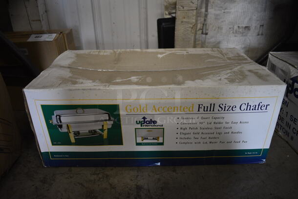 4 BRAND NEW IN BOX! Update Stainless Steel Gold Accented Chafing Dish w/ Drop In and Lid. 4 Times Your Bid! - Image 2 of 3