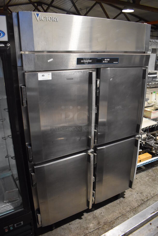 Victory RSA-2D-S1-HD-SPEC27 Stainless Steel Commercial 4 Half Size Door Reach In Cooler on Commercial Casters. 115 Volts, 1 Phase. 52x35x84. Tested and Working!