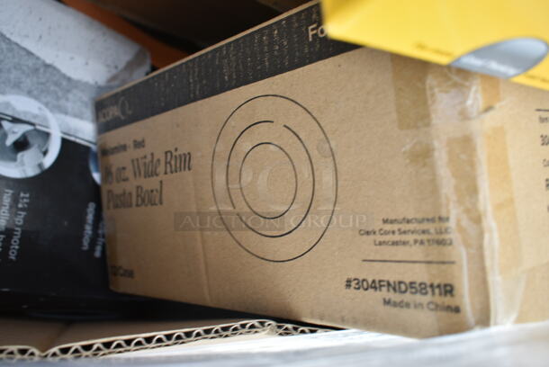 PALLET LOT of 25 BRAND NEW Boxes Including Hamilton Beach 6126-908R Blender Container, 127P400C Choice 4 oz. Clear Plastic Souffle Cup / Portion Cup - 2500/Case, Solo P200N 2 oz. Translucent Polystyrene Souffle / Portion Cup - 2500/Case, 304FND5811R Acopa Foundations 16 oz. Red Wide Rim Melamine Pasta Bowl - 12/Pack, Town 56913S 96 Cup Sushi Rice Container with Stainless Steel Finish, 128HD32COMBO Choice Heavy Duty Microwavable Plastic Deli Container, 4339BULK White Uncoated Paper Plates, 395RP10 EcoChoice No PFAS Added 10" Natural Bagasse Blend 3 Compartment Plate - 500/Case. 25 Times Your Bid!  - Image 10 of 12