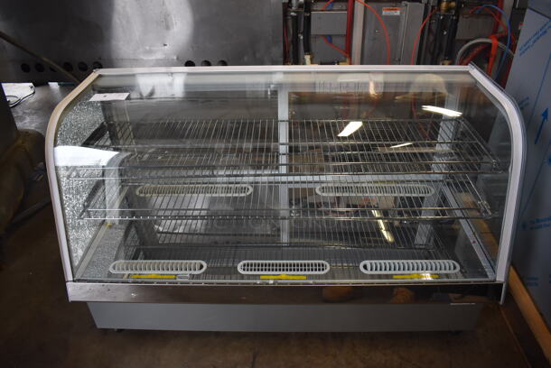 BRAND NEW SCRATCH AND DENT! Avantco 360BCDI48W Metal Commercial Countertop White Curved Refrigerated Drop-In Countertop Bakery Display Case Merchandiser. See Pictures For Damage To Left Glass Pane. 110-120 Volts, 1 Phase. 48x24x27. Tested and Working! - Image 1 of 8