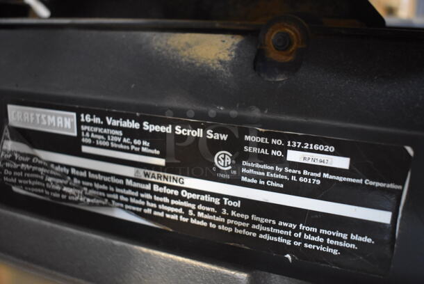 Craftsman 137.216020 Metal Countertop 16" Variable Speed Scroll Saw. 120 Volts, 1 Phase. 12x24x13.5 - Image 4 of 5